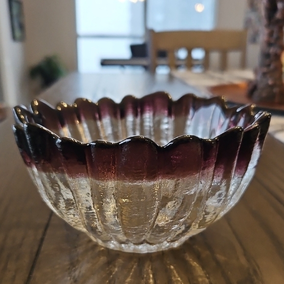 Vintage Humppila Art Glass Bowl with Purple Rim- 1970s - Finland - Picture 5 of 11